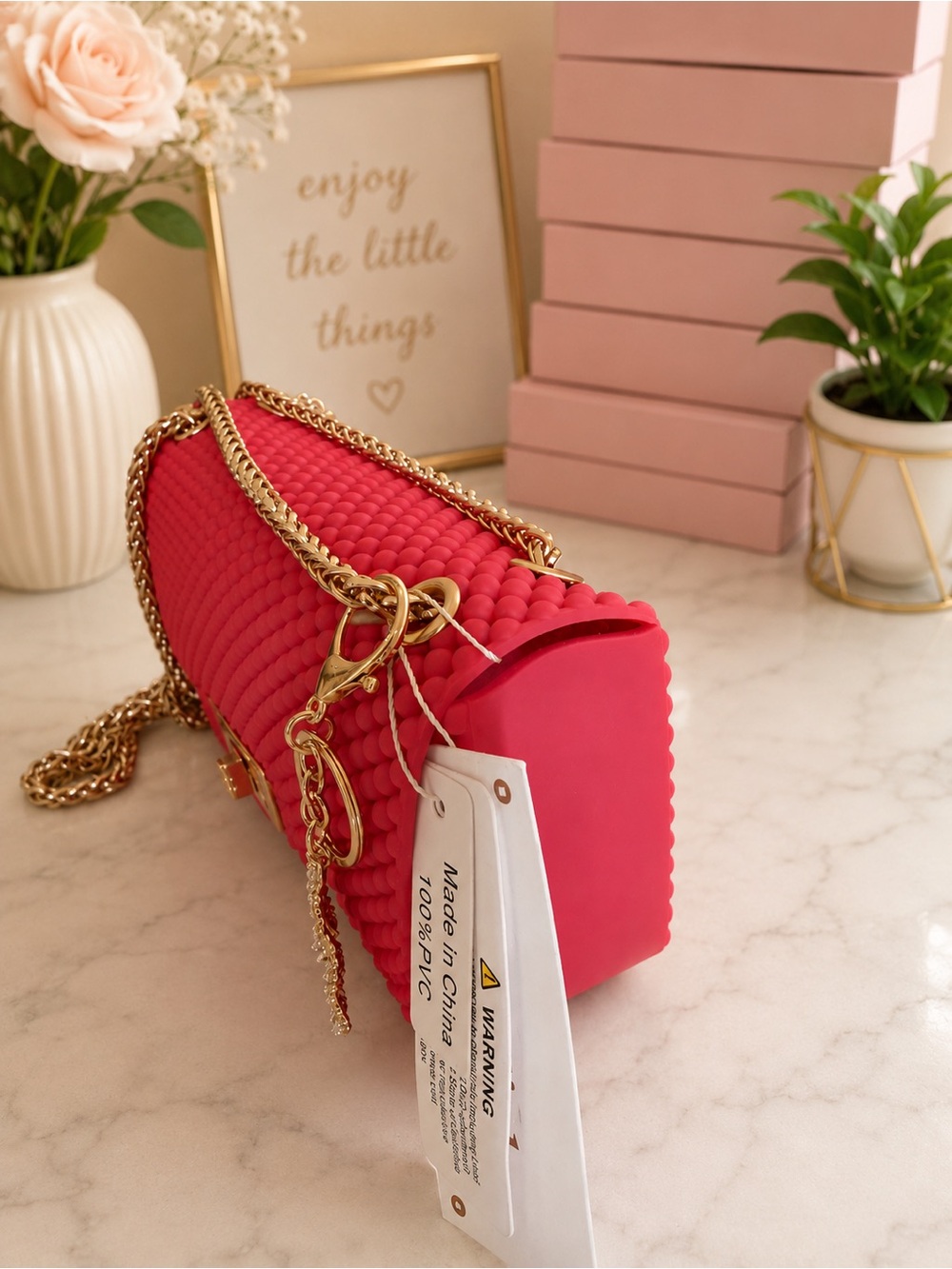 Coral shoulder/ crossbody gold hardware with bag charm 8 x 4.5” - Picture 2 of 3